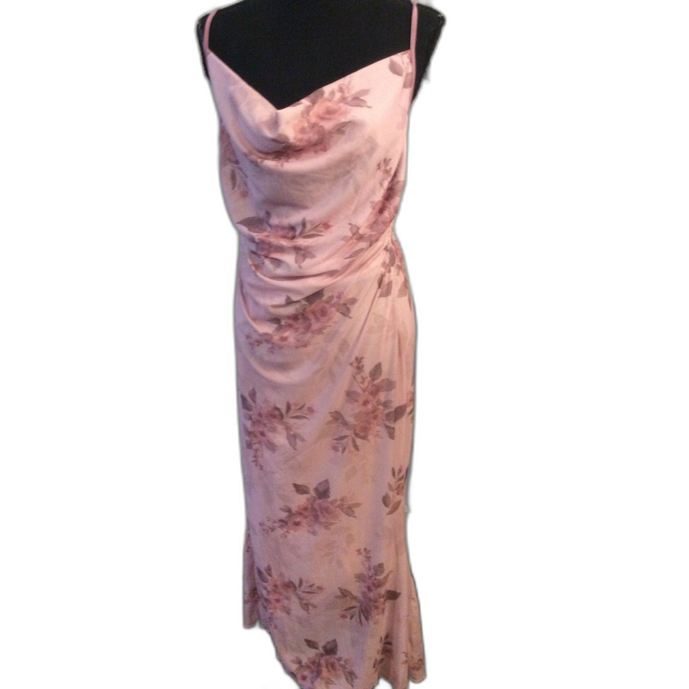 Y2K Romwe Pink Floral Strapless Cross Straps Ruched Maxi Dress XL (12)